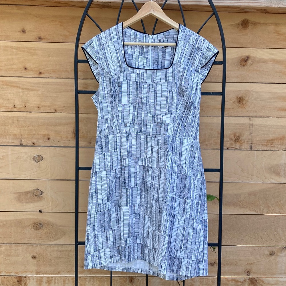 Cotton fit and flare square scoop neck dress.